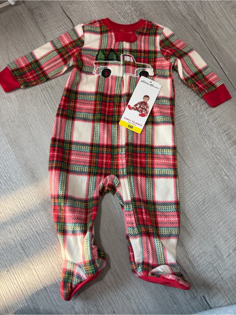 Eddie Bauer Red and Green Plaid Footed One-Piece Pajamas